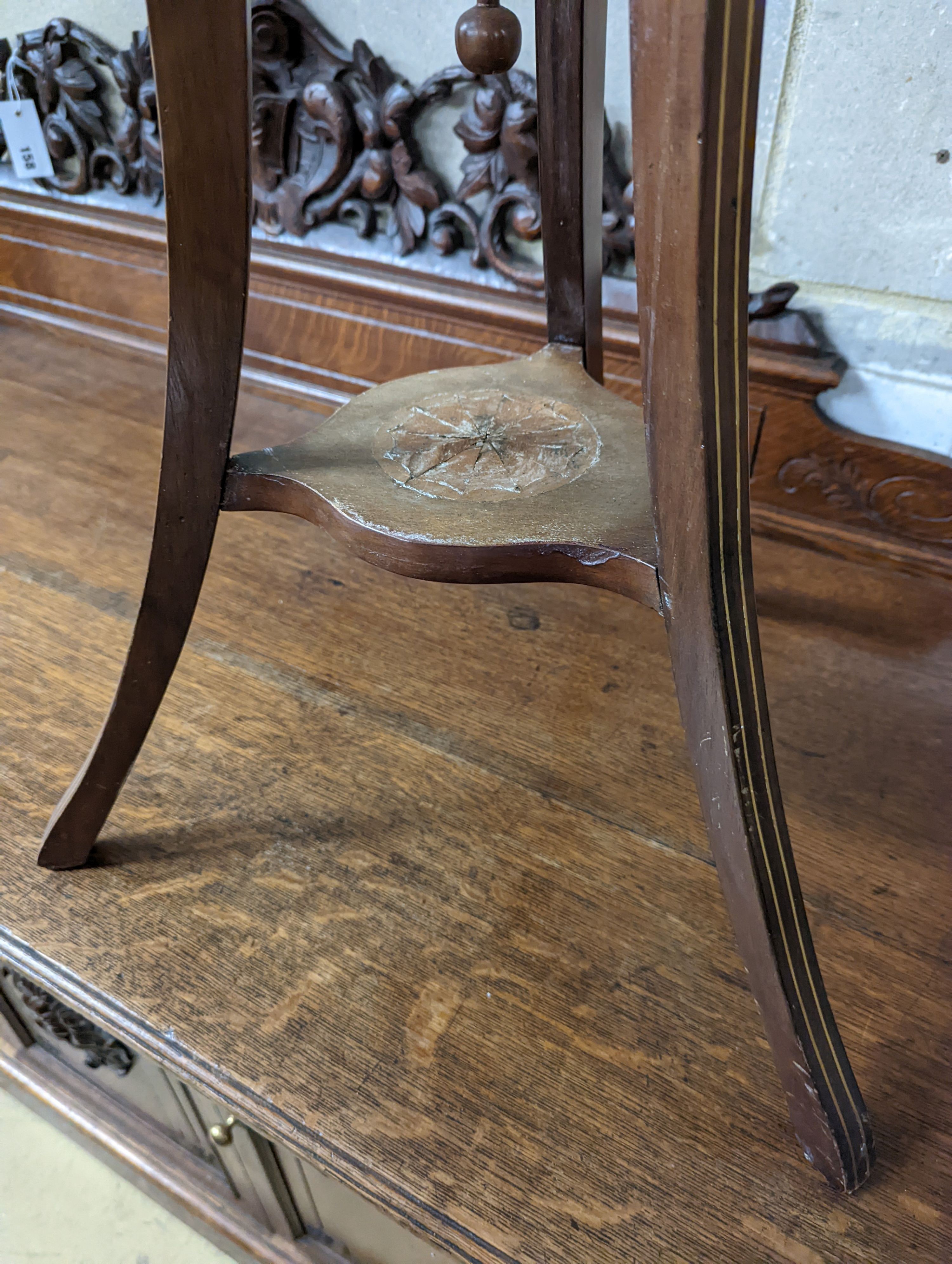 An Edwardian style inlaid mahogany jardiniere, height 85cm